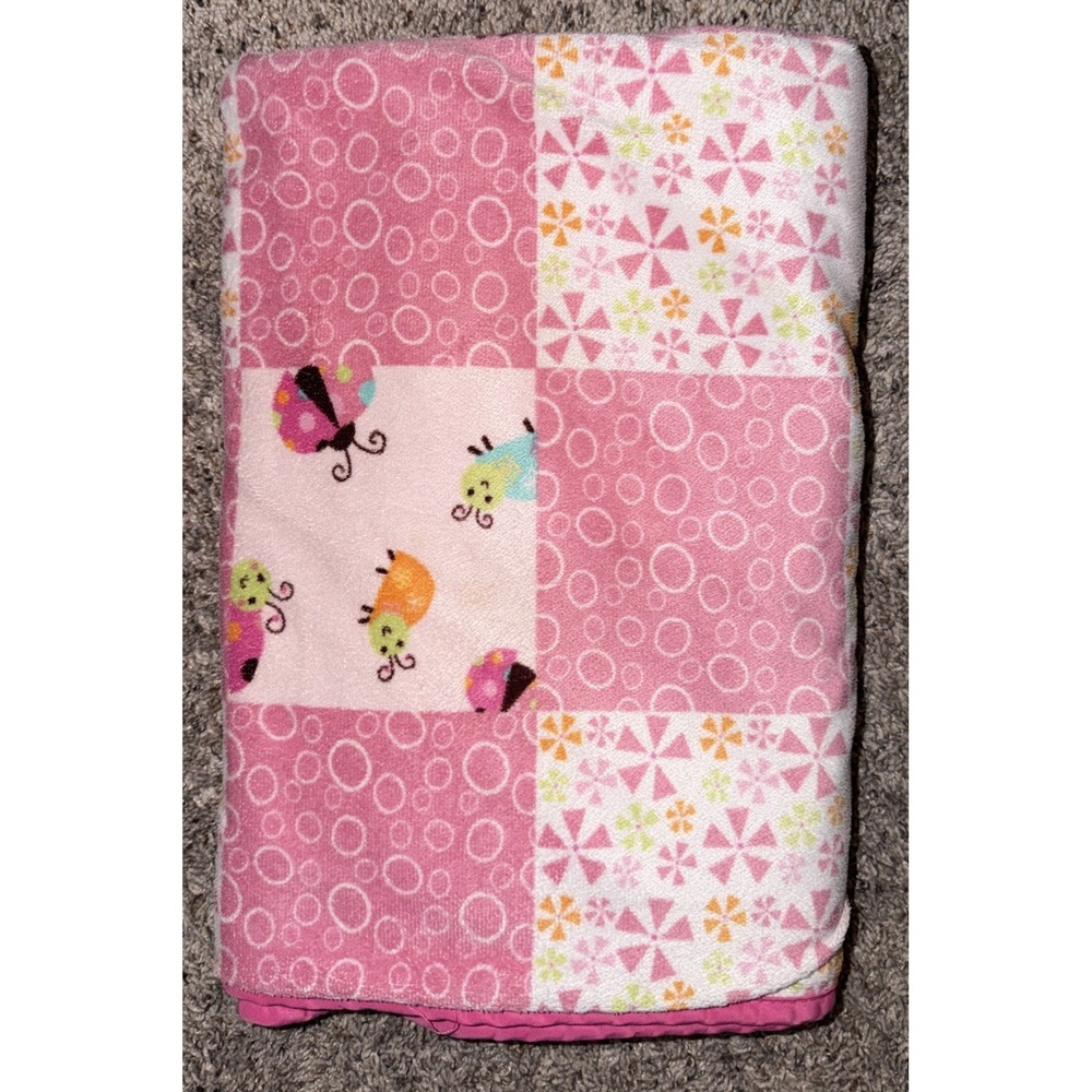 Graco Pink Floral Ladybug Sherpa Baby Blanket 30x35‎ Lovey